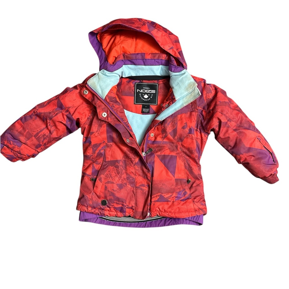 Red and Purple Hooded Jacket and Snowpants